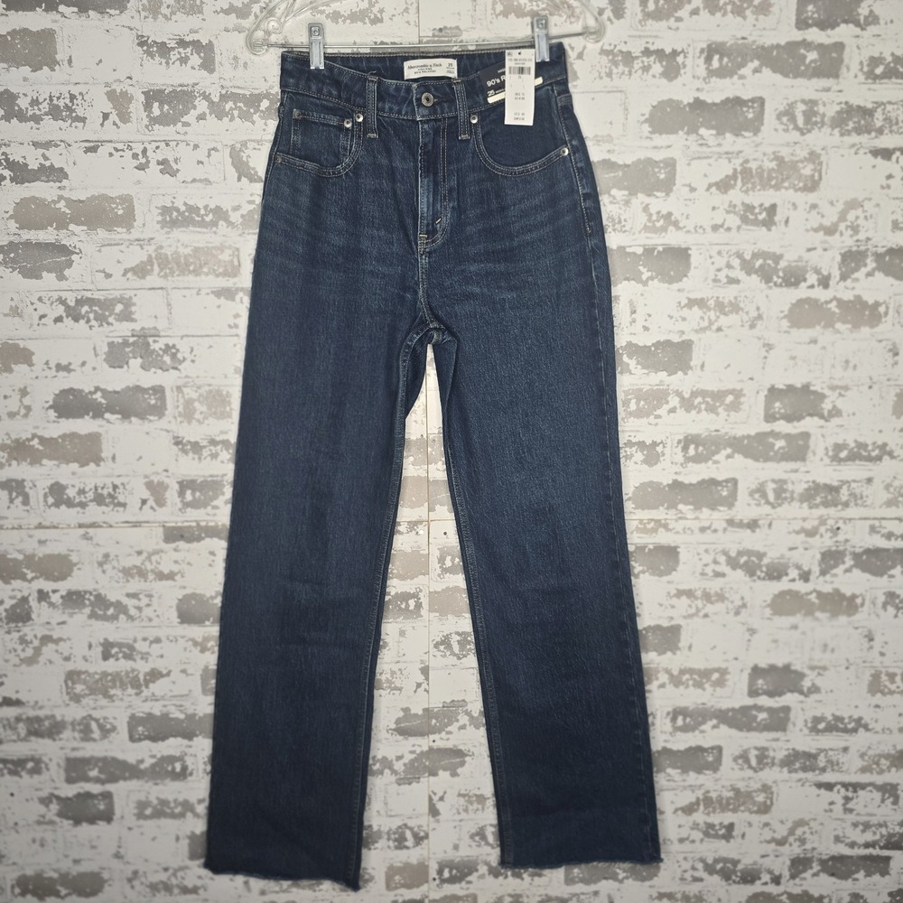 NWT Abercrombie & Fitch Jeans Womens‎ 25 High Rise 90s Relaxed Leg Raw Hem Blue